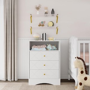 Heynemo Dresser with Drawers & Floating Shelves, 3 Drawer Dresser with Open Storage & Painted Finish, for Bedroom, Closet, Hallway - 1 of 4