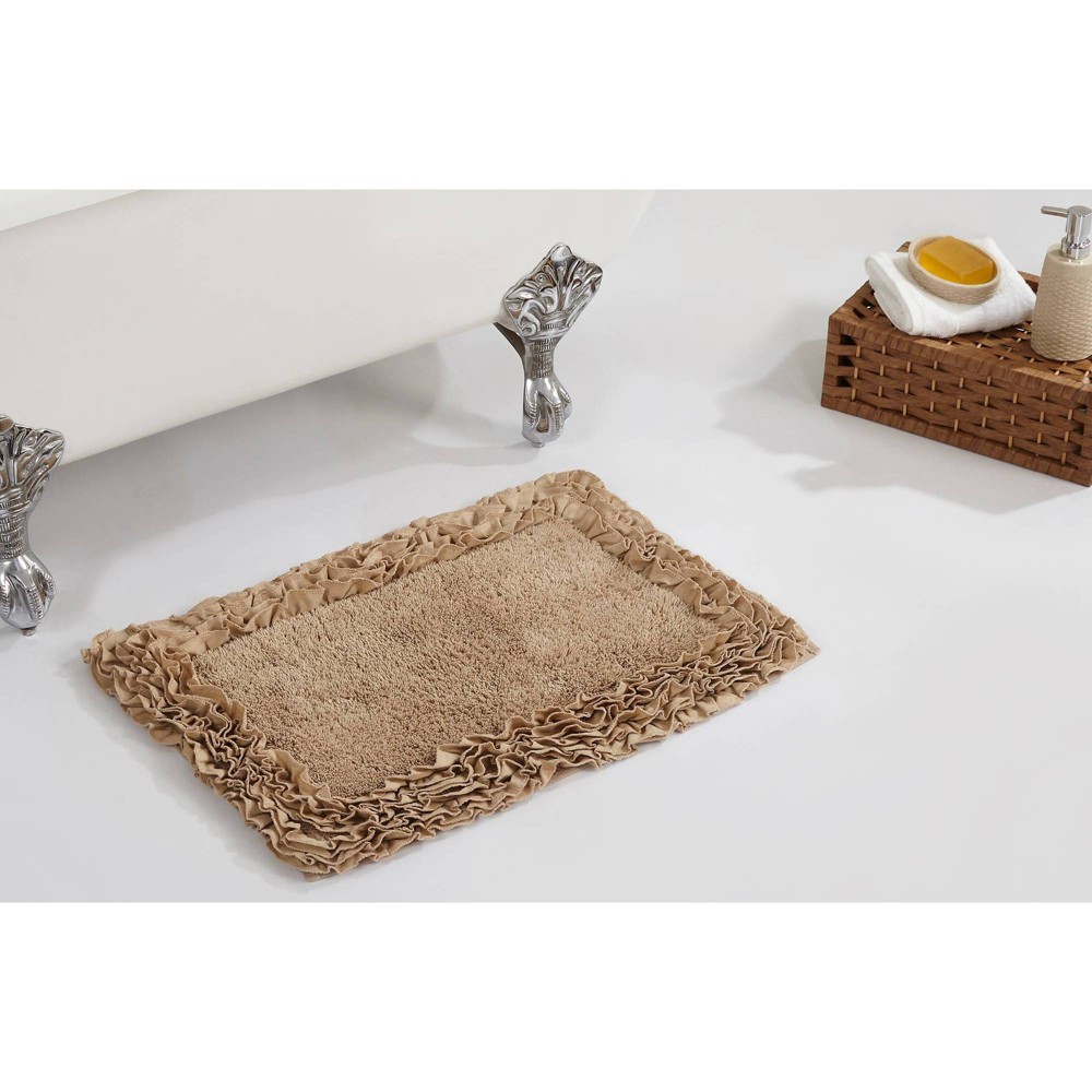  Shaggy Border Collection Bath Rug Beige