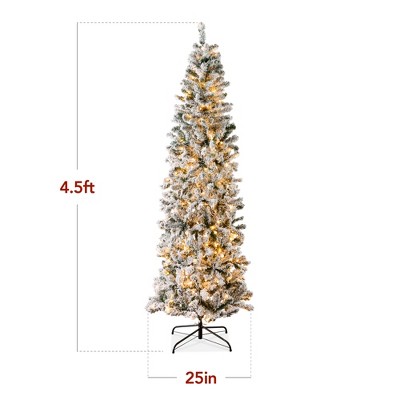 4.5ft White Snow Flocked Pre-Lit Pencil Christmas Tree
