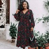 Anna-Kaci Women's Long Sleeve Floral Polka Dot Midi Dress with V-Neckline Elastic Waist and Ruffle Hem - 4 of 4