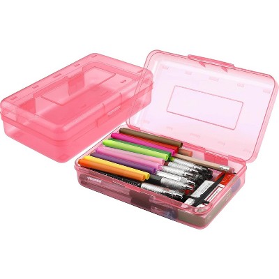 Fmeida Pencil Box, Large Capacity Clear Pencil Case, 1 Pack Hard Pencil Case, Clear Crayon Box with Snap-tight Lid Stackable Design
