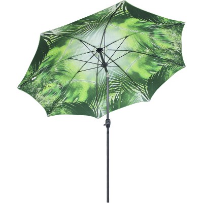 Sunnydaze Outdoor Aluminum Inside Out Patio Umbrella with Push Button Tilt and Crank - 8' - Green Tropical Leaf