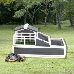 KWPZQEB 3- Room Tortoise House Habitat with Balcony & 2 Stories, Wooden Tortoise Enclosure with Ladder, Tray£¬Large Reptile Cage for Indoor, Outdoor - 1 of 4