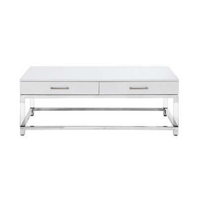 HomeRoots 47" White Silver And Clear Wood Acrylic And Steel Coffee Table