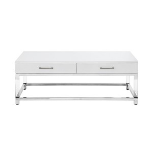 HomeRoots 47" White Silver And Clear Wood Acrylic And Steel Coffee Table - 1 of 4