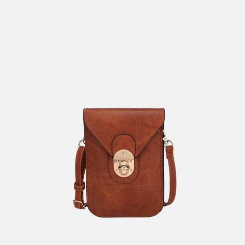 MKF Collection Phone Crossbody Bag Women’s, Kianna Faux Suede Lining Turn Lock Flap | MKF Collection by Mia K - Cognac