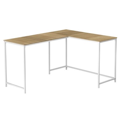 INFURNIC Desks L Shape Corner Desk 58"L with Laminate Top and White Metal Base for Home Office, Brown, 58.25"*44"*30"
