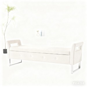 Dexmalle Velvet Storage Soft Bench with Armrests,Beige - 1 of 4