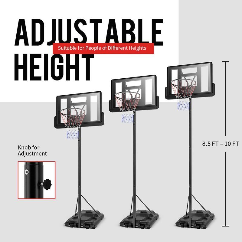 Height Adjustable Portable Basketball Hoop System Shatterproof Backboard Wheels  2 Nets, 2 of 9