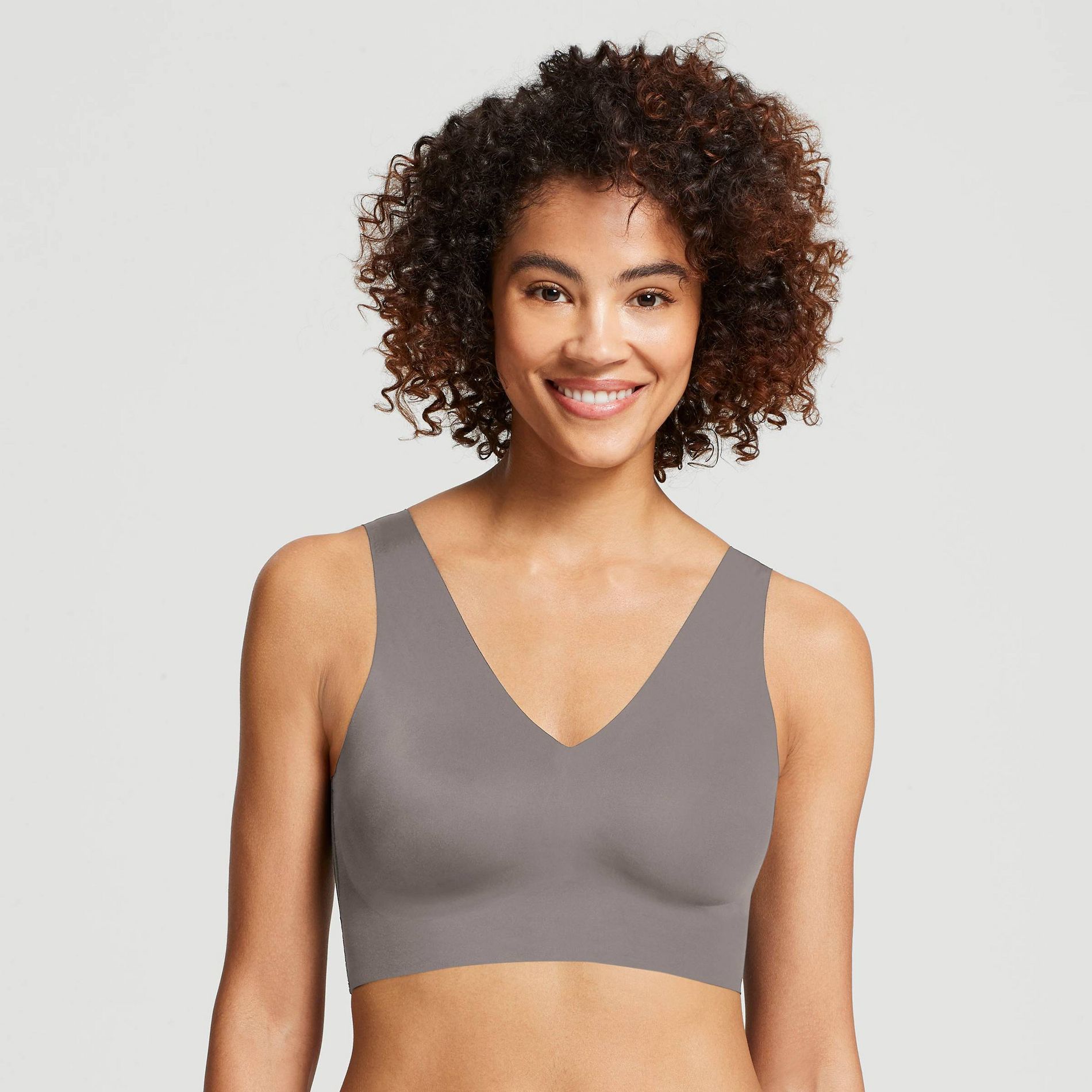 True & Co. True Everybody Women's V Neck Bra - Gray L: Lightly Lined, Wireless, Removable Padding, Wide Straps