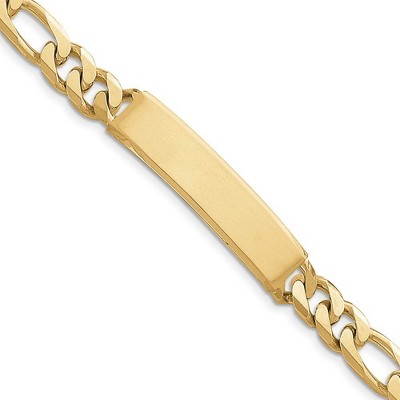 Black Bow Jewelry Men's 9mm 14k Yellow Gold Solid Figaro I.D. Bracelet, 8 Inch