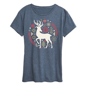 Women's - Instant Message - Scandinavian Christmas Deer Short Sleeve Graphic T-Shirt - 1 of 4