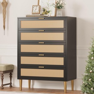 Zstar Rattan 5 Drawer Dresser, 44" High Narrow Chest of Drawers - 1 of 4