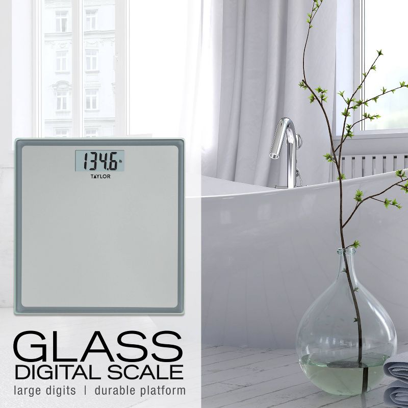 Digital Glass Bathroom Scale Gray/Silver - Taylor, 3 of 17