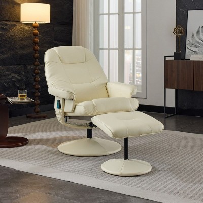 Faux Leather Massage Recliner Chair with Ottoman,360° Swivel Recliner Chair with 5-Point Vibration Massage,Home Office Recliner Chair-Coolbibila