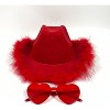 4E's Novelty Red Cowboy Hat with feathers With Heart Shaped Sunglasses for Women, Cowgirl Hat for Women Party Dress Up (Red) - 2 of 4