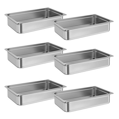 6 Pack Full Size Hotel Pan Steam Table Pan, [NSF Certified] Catering Food Pan Commercial Stainless Steel 2.5 Inch Deep Anti-Jamming