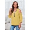 Imily Bela Women's V-neck Lantern Sleeve Shirt with Half-Zip and Off-Shoulder Casual Top - 3 of 4