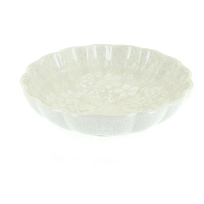 Blue Rose Polish Pottery White Lace Scallop Bowl