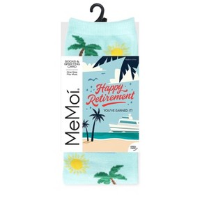 Memoi Goodbye Tension Hello Pension Greeting Card Crew Socks Aqua Splash One Size - 1 of 4