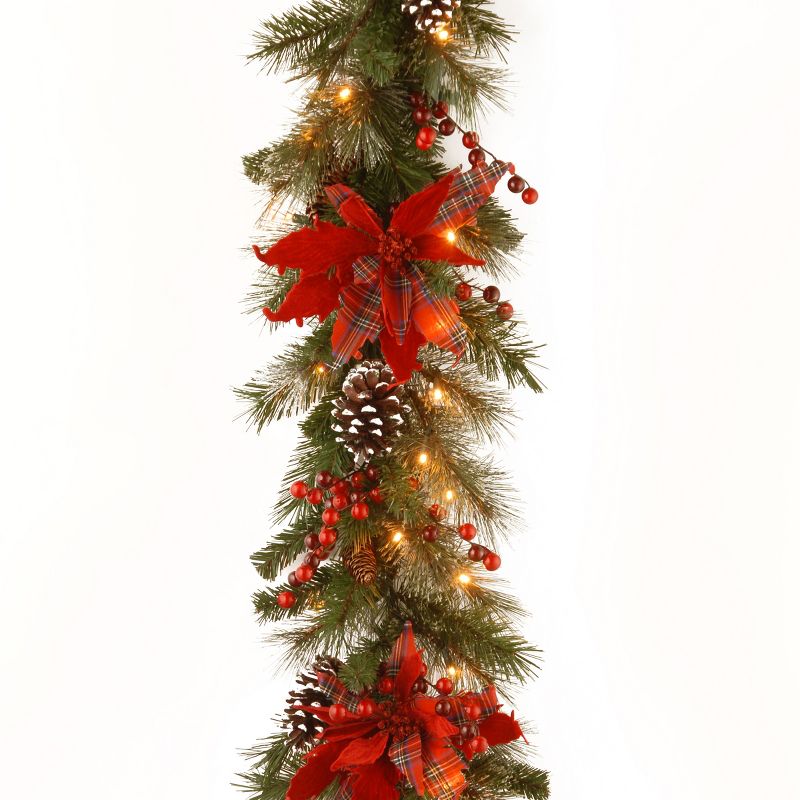 National Tree Company 9 ft. Tartan Plaid Garland with Battery Operated Warm White LED Lights, 1 of 6