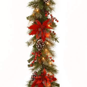 National Tree Company 9 ft. Tartan Plaid Garland with Battery Operated Warm White LED Lights