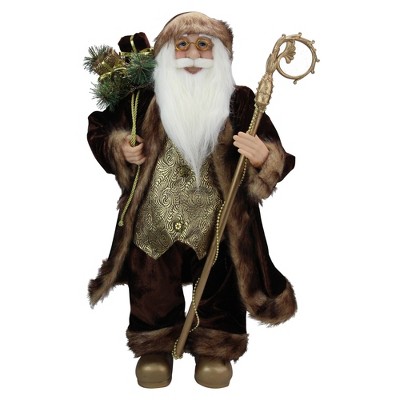 Northlight 24" Gold and Brown Standing Santa Claus Christmas Figurine with Staff