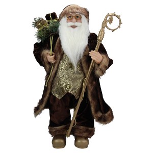 Northlight 24" Gold and Brown Standing Santa Claus Christmas Figurine with Staff - 1 of 4