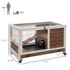 Wooden Indoor Rabbit Hutch with Wheels and No Leak Tray,Small Bunny Cage with Ramp and Enclosed Run for Guinea Pigs - LAOTIES - 3 of 4