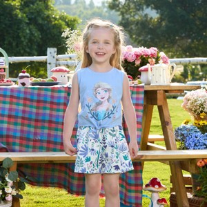 PATPAT Disney Frozen Elsa Princess Toddler Girl's 2 Piece Outfits Sleeveless Tie Knot Tank Top Summer Short Coordinate Sets - 1 of 4