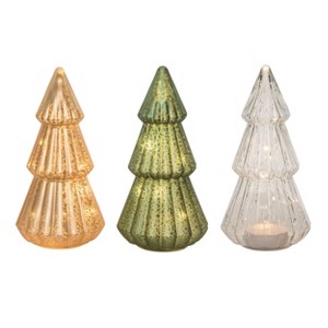 Transpac Glass Light Up Tree Set of 3 Christmas Home Decorations - 1 of 2