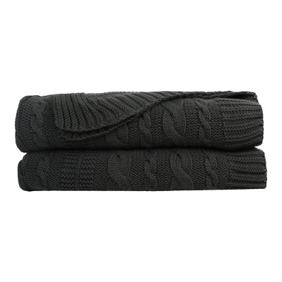 Delara Organic Cotton Throw Blanket 50x70 inches, GOTS Certified Cable Knitted Throws Blanket for Sofa Couch Bed