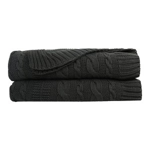 Delara Organic Cotton Throw Blanket 50x70 inches, GOTS Certified Cable Knitted Throws Blanket for Sofa Couch Bed - 1 of 4