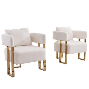 Gulches White Teddy Fleece Accent Chairs (Set of 2), Gold Metal Legs Decorative Chairs for Living Room, Dressing Area & Office - 1 of 4