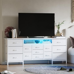70 Inch Long Dresser with 13 Drawers, TV Stand for 65-80 Inch TV with Charging Station & LED Lights, Fabric Storage Organizer for Bedroom - 1 of 4