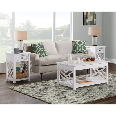 Middlebury 3-Piece Pine Wood Coffee & End Table Set in Crisp White