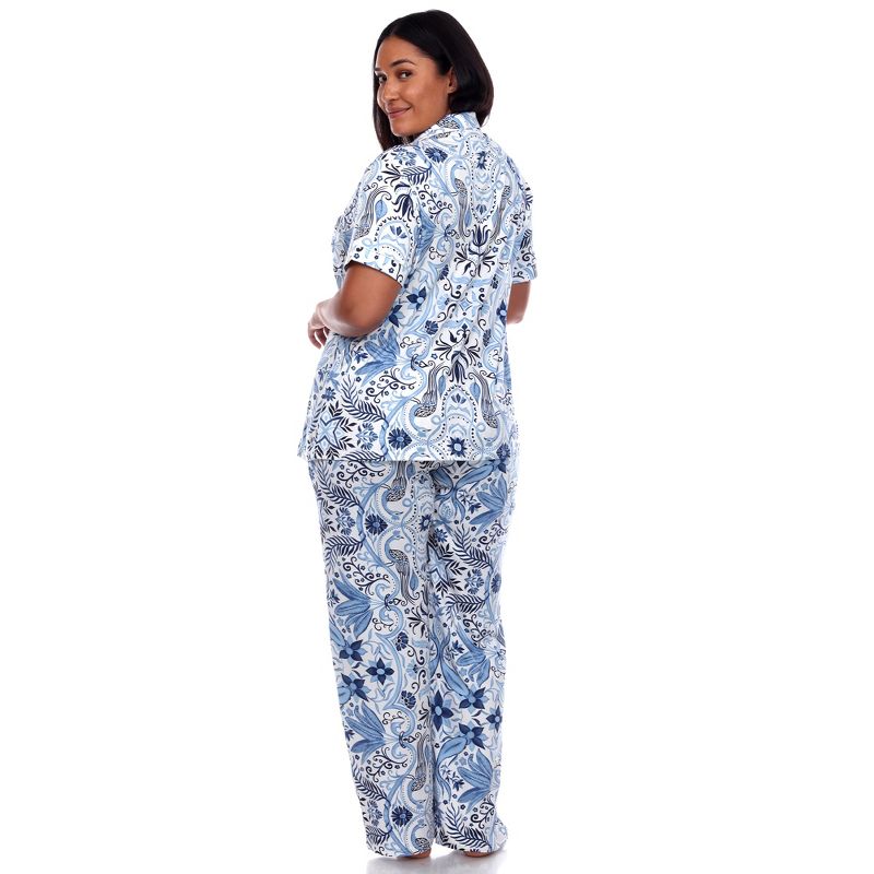 Women's Plus Size Short Sleeve Top and Pants Pajama Set - White Mark, 4 of 6