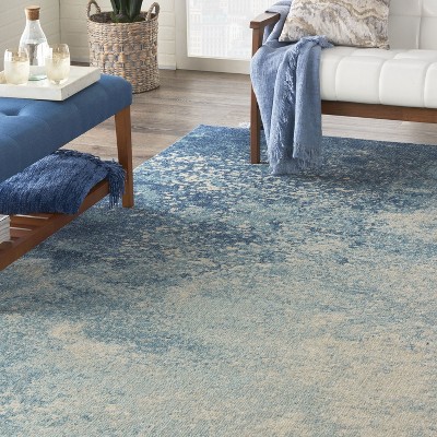 Handmade Rectangular Navy and Light Blue Geometric Synthetic Rug 9' x 12'