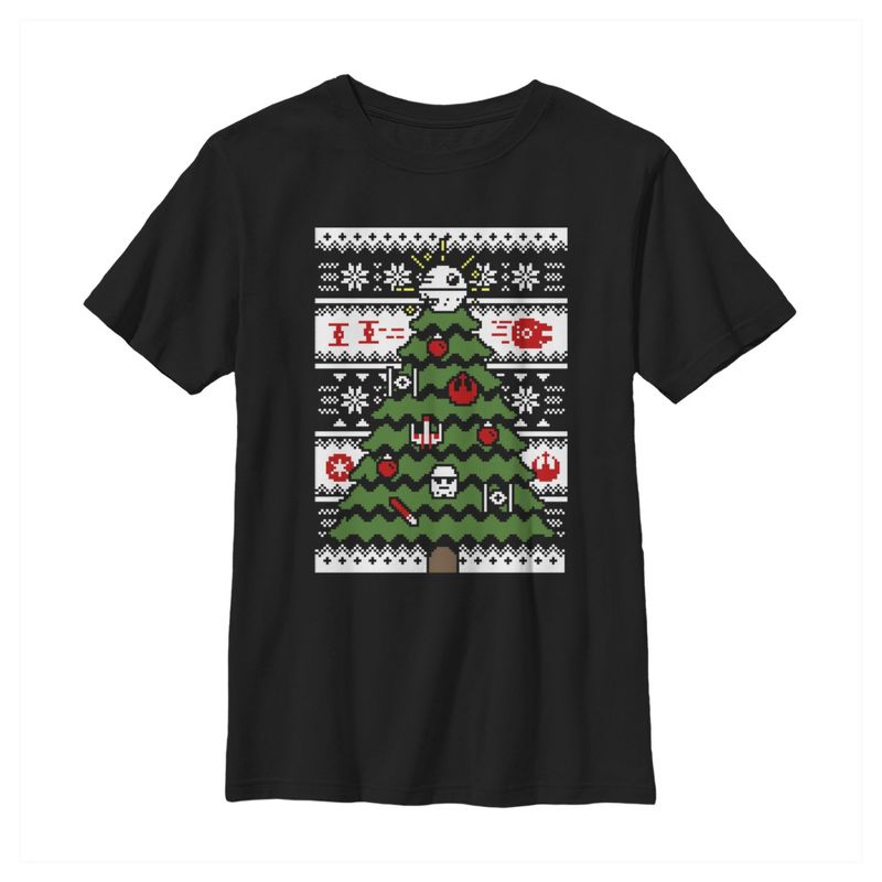 Boy's Star Wars Ugly Sweater Christmas Tree T-Shirt, 1 of 5