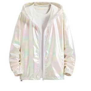 INSPIRE CHIC Men's Metallic Lightweight Zip-Up Holographic Hooded Jackets - 1 of 4