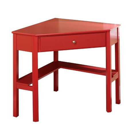 Medford Corner Desk with Storage Red Buylateral Pine Wood MDF Fixed Shelf 100lb Capacity