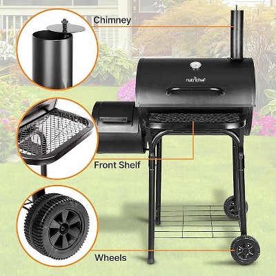 Portable Black Stainless Steel Charcoal Grill with Smoker