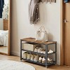 Industrial Chic 3-Tier Shoe Rack Bench with Metal Mesh Shelves - Stylish Entryway Organization and Seating - 2 of 4