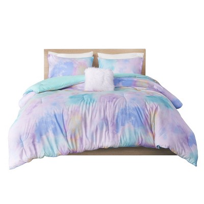 GlasFlength Bedding Sets Full Queen Watercolor Tie Dye Printed Comforter Set With Throw Pillow Soft Dreamy Ethereal, Multicolored, 21.65"*18.5"*9.45"