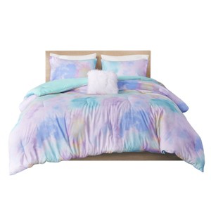 GlasFlength Bedding Sets Full Queen Watercolor Tie Dye Printed Comforter Set With Throw Pillow Soft Dreamy Ethereal, Multicolored, 21.65"*18.5"*9.45" - 1 of 4