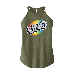 Women's UNO Rainbow Graphic High Neck Tank - Heather Military Green - X-Large - 1 of 4