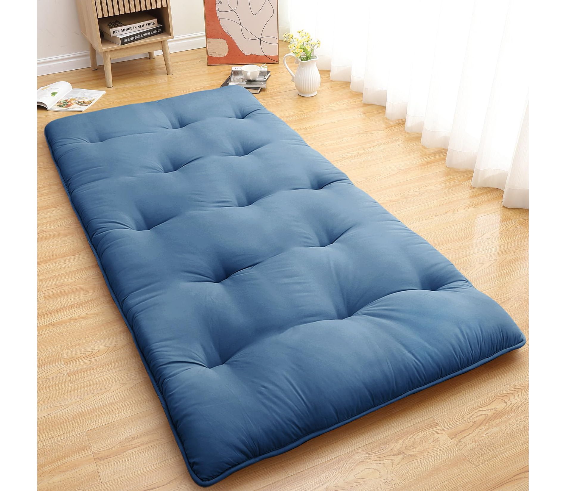 Acekool Twin Gray Japanese Floor Futon Mattress Foldable Thick Floor Bed for Adults Tatami Style Sleeping Mat for Home Camping Travel