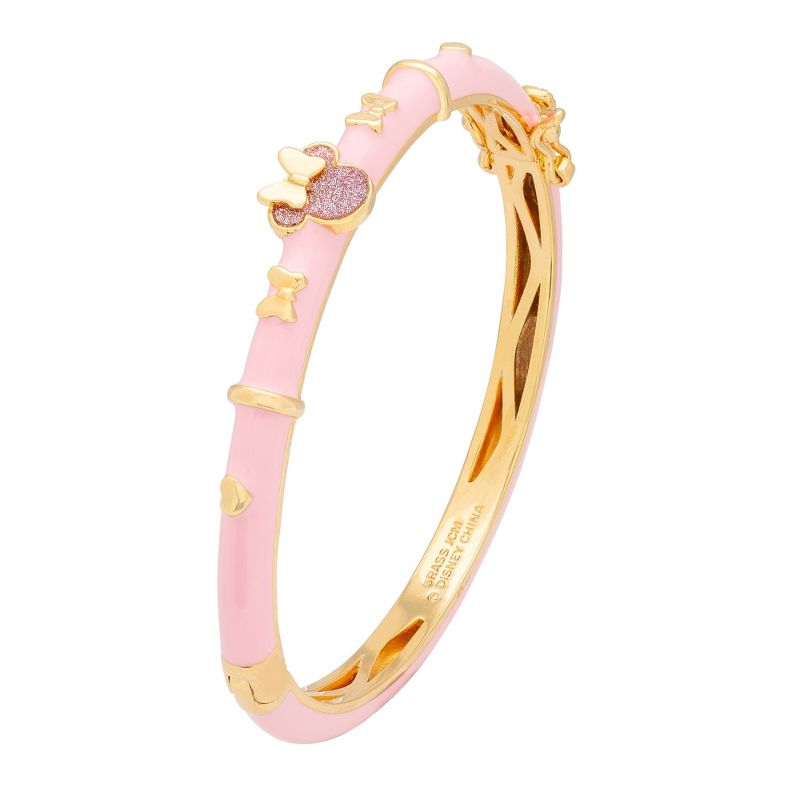 Disney Girls Minnie Mouse Yellow Gold Plated Pink Glitter Accent Bangle Bracelet - 6.5", 5 of 7