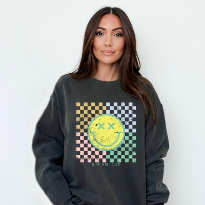 Simply Sage Market S.W.Smiley Four Square Smiley Face Garment Dyed Sweatshirt
