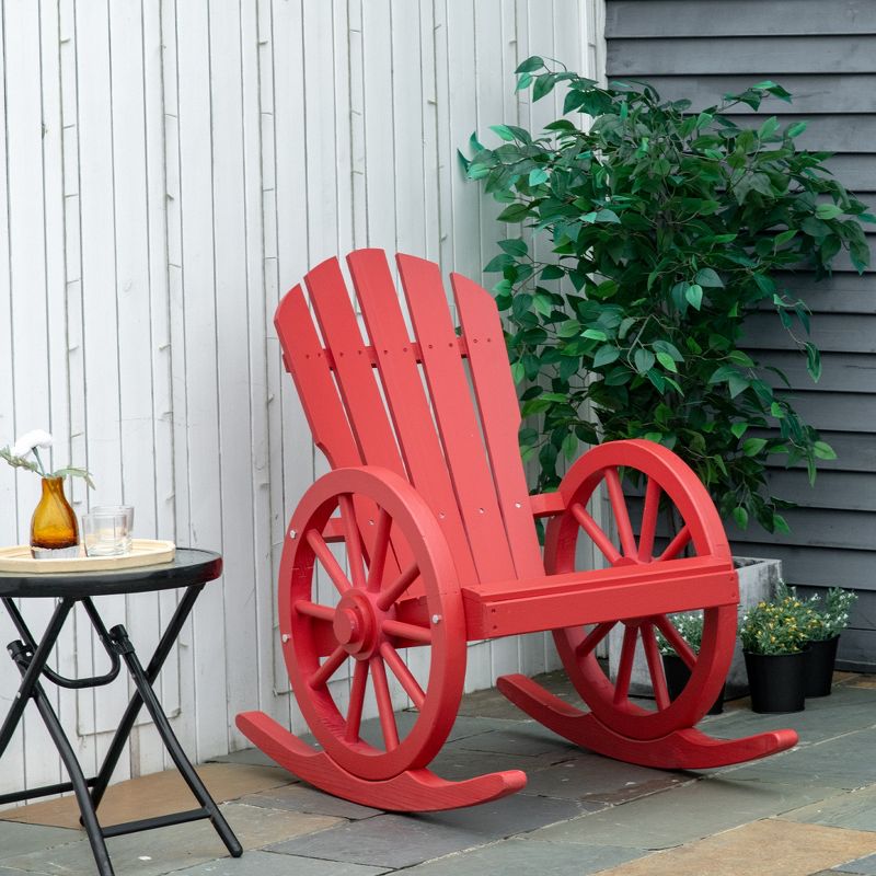 Outsunny Adirondack Rocking Chair with Slatted Design and Oversize Back for Porch, Poolside, or Garden Lounging, 4 of 8